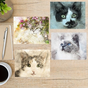 Set di cartoline con gatti adorabili / 4 cartoline / Cartoncino spesso 130 / Per inviare una cartolina a un amico, un familiare