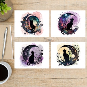 Beautiful Celestial Cat Postcard Set | 4 Postcards | 130 Thick Cardstock | Great for postcard exchanges like Postcrossing or Postcard United