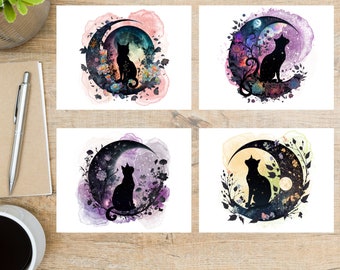 Beautiful Celestial Cat Postcard Set | 4 Postcards | 130 Thick Cardstock | Great for postcard exchanges like Postcrossing or Postcard United