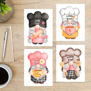 Conjunto de cartões postais Chef Gnomes | 4 cartões postais | Cartão grosso 130 | Para enviar um cartão postal a um amigo