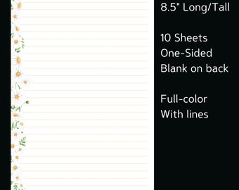 Daisies Stationery Set | 10 Sheets & 5 Envelopes | 8.5 X 5.5 Sheets + Matching Envelopes | For writing letters and notes