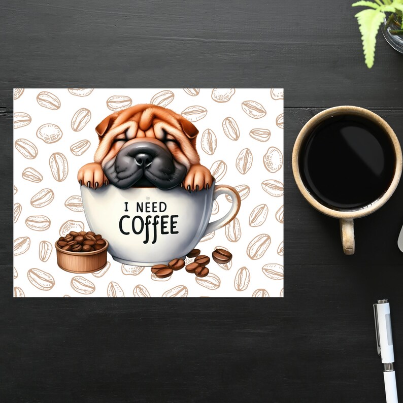 Coffee Dogs 1 Postcard Set 4 Postcards or Notecards 130 Thick Cardstock