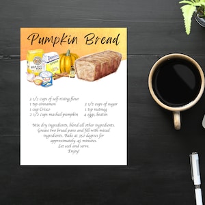 Carte postale de recette Pain à la citrouille | 1 carte postale | Papier cartonné épais | Pour envoyer une carte postale à un ami