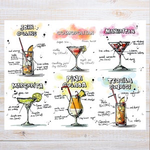 Cocktail-Rezepte Postkarte | 1 Postkarte | Dicker Karton | Zum Versenden einer Postkarte an einen Freund