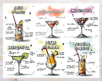 Cocktail Recipes Postcard | 1 Postcard | Thick Cardstock | For sending a postcard to a friend