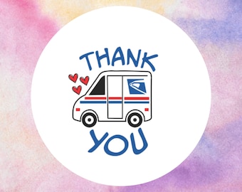 Mail Truck Thank You Stickers | 30 Stickers per sheet | 1.5&quot; Circles | Great for decorating your envelopes, postcards, and stationery paper!