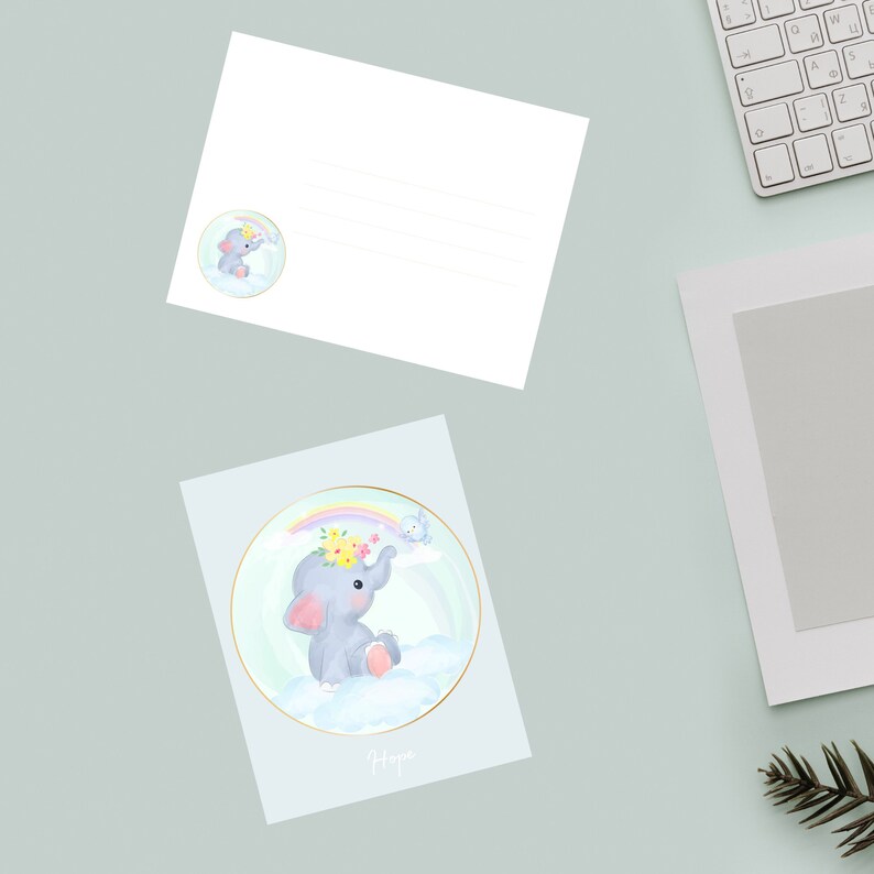 Rainbow Elephant Greeting Card Blank inside Comes with 6 cards and matching envelopes 4.25 inches wide by 5.50 inches tall