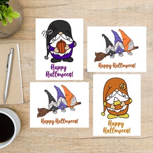 Conjunto de cartões postais de gnomos de Halloween | 4 cartões postais | Cartão grosso 130 | Para enviar um cartão postal a um amigo