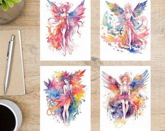 Beautiful Watercolor Fairies Postcard Set | 4 Postcards | Thick Cardstock | Beautiful fairies in beautiful, vibrant colors with watercolor