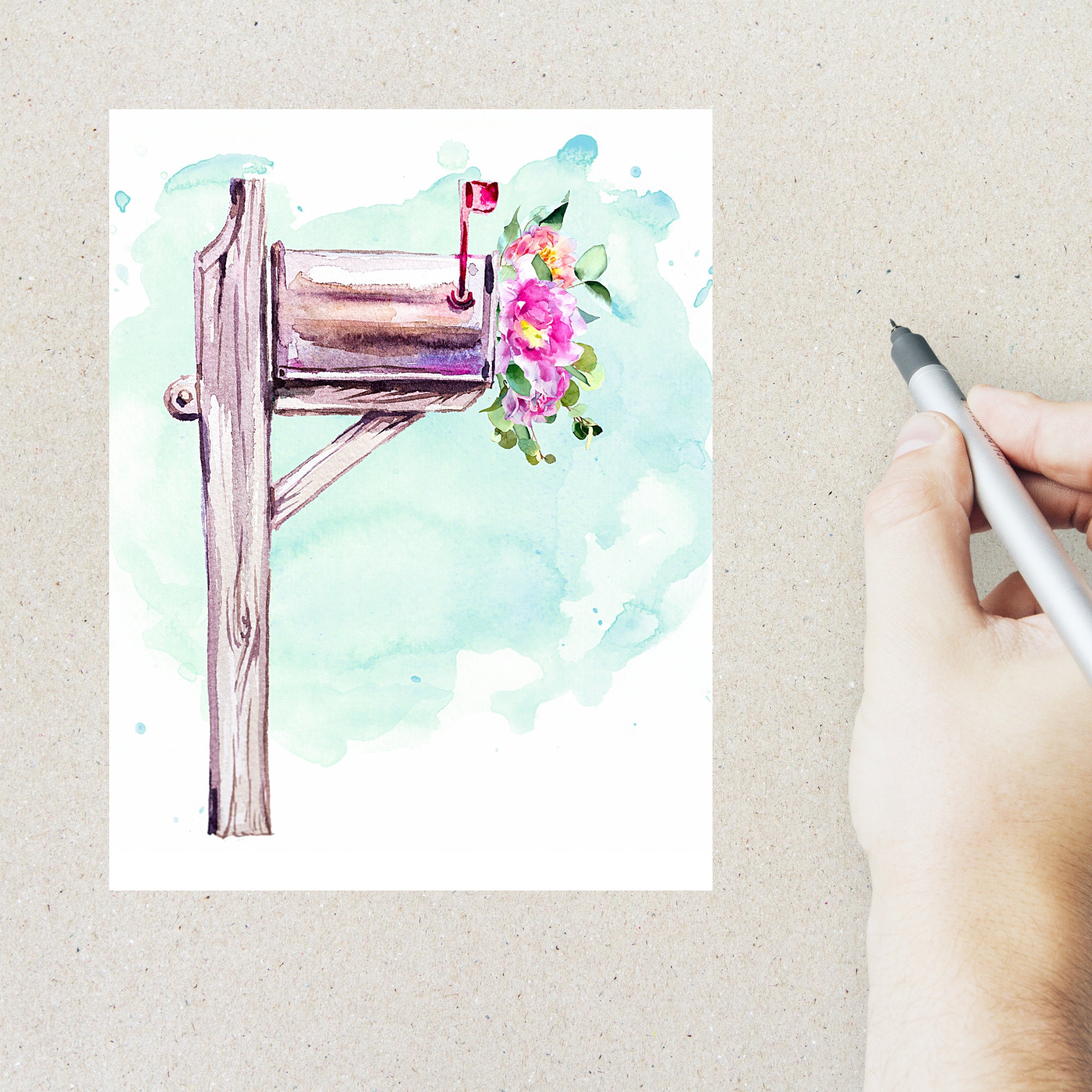 Watercolor Mailboxes and Flowers Postcard Set 4 Postcards Etsy