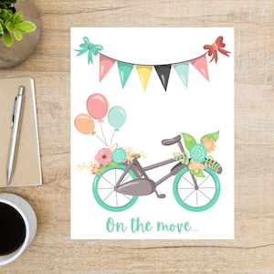 On The Move - Floral Bicycle - Cartão postal de mudança de endereço | 1 cartão postal | colorido | mudança de novo endereço
