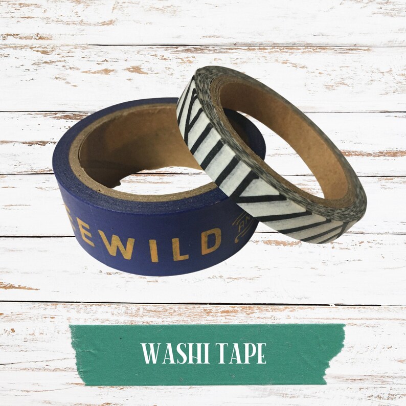 Wild and Free Washi Tape Set of 2 rolls of washi tape gold blue black and white stripe
