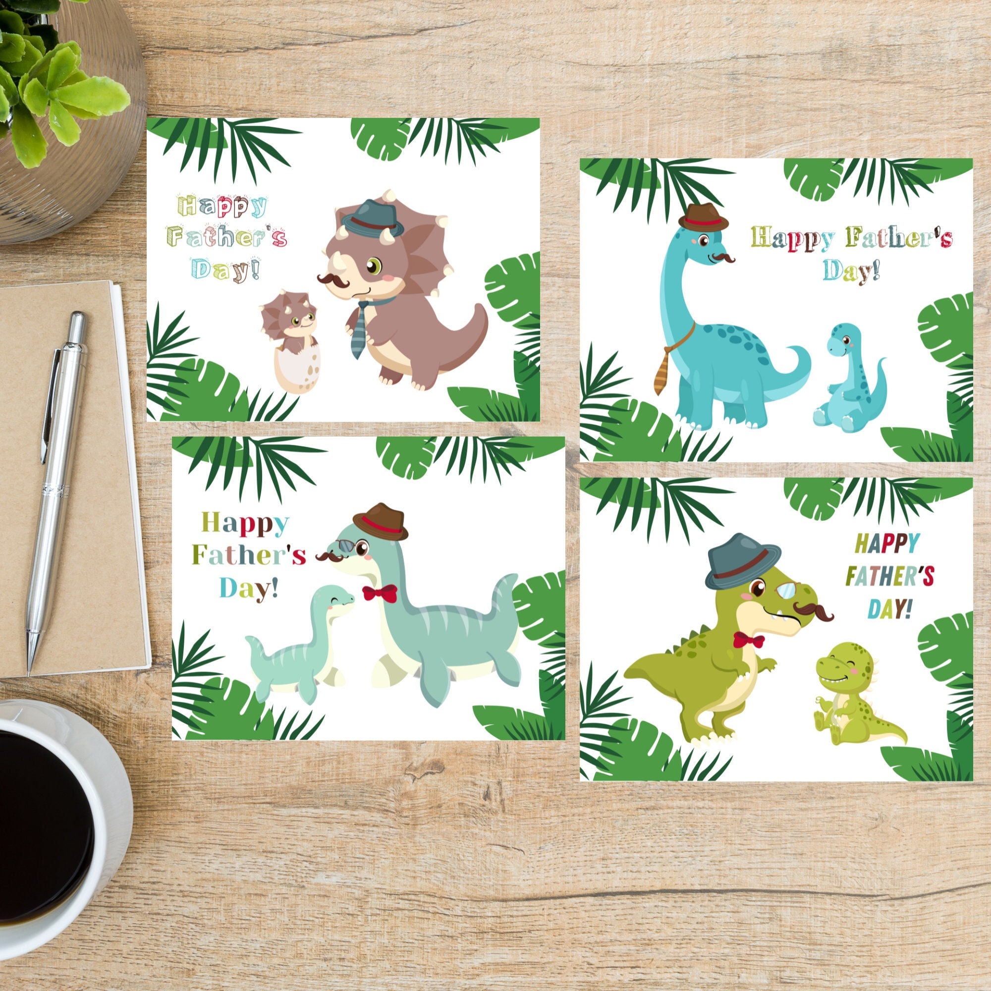 Rex Postcards Father's Day Dinos | 4 Postcards | Thick Cardstock | for Sending a ...