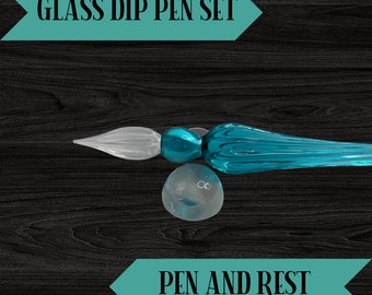 Teal Glass Dip Pen | writing drawing art calligraphy ink fountain best nib handmade quill crystal