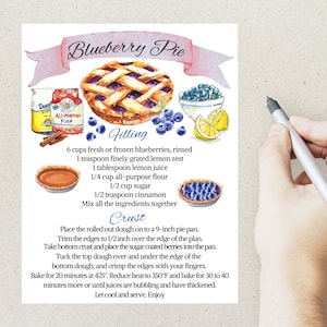 postale de recette de tarte aux bleuets | 1 carte postale | Papier cartonné épais | Pour envoyer une carte postale à un ami