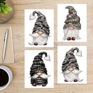 Conjunto de cartões postais de gnomos góticos | 4 cartões postais | Cartão grosso 130 | Para enviar um cartão postal a um amigo