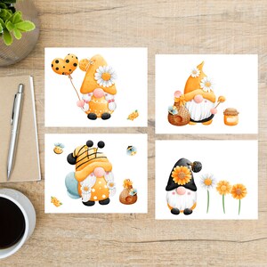 Honey Bee Gnomes Postcard Set | 4 Postcards | 130 Thick Cardstock | Cute postcards for postcard exchanges or sending to a friend!