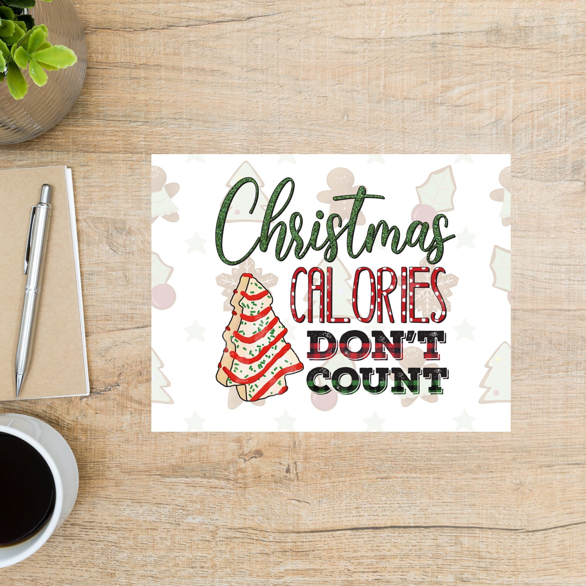 Christmas Calories Postcard | 1 Postcard | Thick Cardstock | For sending a postcard to a friend