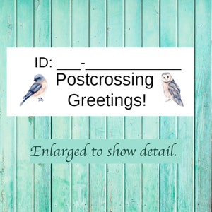 Stickers d'identité très petits oiseaux et hibou après la traversée | 77 stickers par feuille | Très petit pour économiser de l'espace sur votre carte postale | identifiant après la traversée