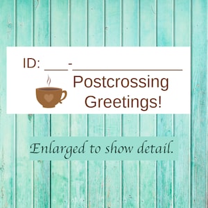 Très petits autocollants d'identification Postcrossing Coffee | 77 stickers par feuille | Très petit pour économiser de l'espace sur votre carte postale | identifiant après la traversée