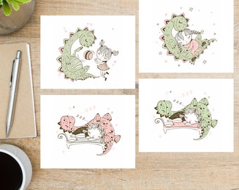 Dino Fun Postcard Set | 4 Postcards | 130 Thick Cardstock | For sending a postcard to a friend, family member