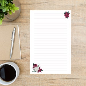 Papelería navideña con flores de Pascua de color burdeos / 10 hojas y 5 sobres / 8,5 x 5,5 hojas + sobres a juego / Para escribir cartas y notas