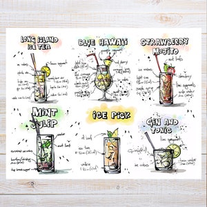 postale de 2 recettes de cocktails | 1 carte postale | Papier cartonné épais | Pour envoyer une carte postale à un ami