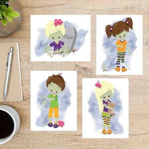 Zombies Postcard Set | 4 Postcards | 130 Thick Cardstock | For sending a postcard or a note