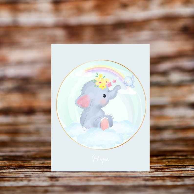 Rainbow Elephant Greeting Card Blank inside Comes with 6 cards and matching envelopes 4.25 inches wide by 5.50 inches tall
