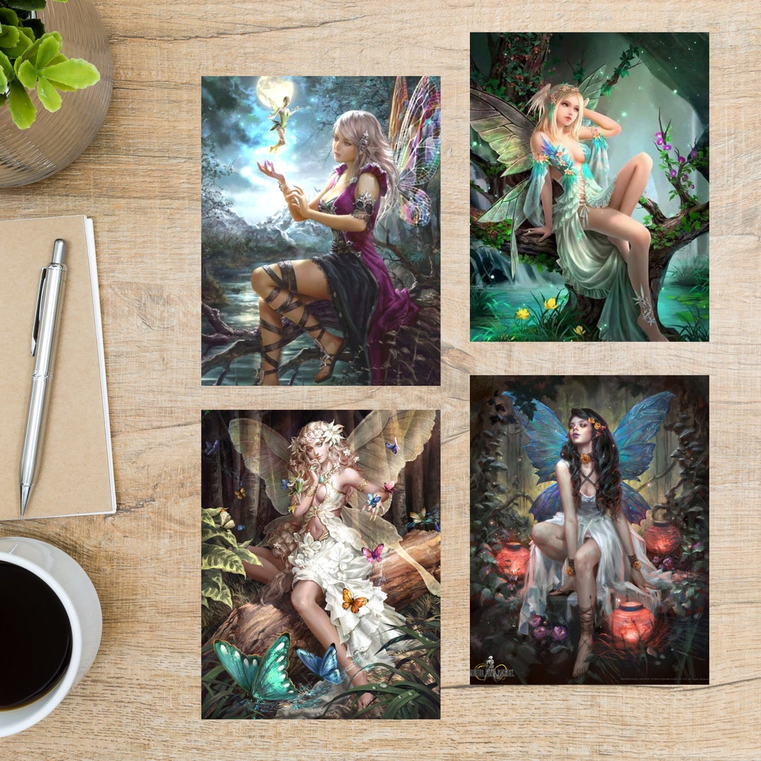 Fantasy Fairy Postcard Set 4 Postcards or Notecards 130 Thick Cardstock ...