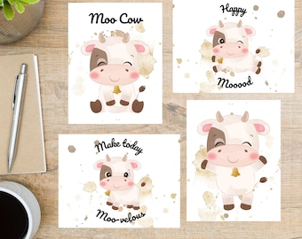 Cute Cows | 4 Postcards | Thick Cardstock | For sending a postcard to a friend