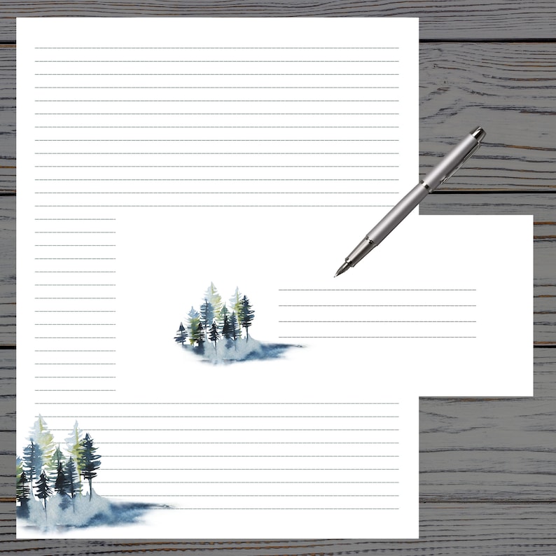 Watercolor Trees Stationery Set | 6 Sheets & 3 Envelopes | 8.5 X 11 ...