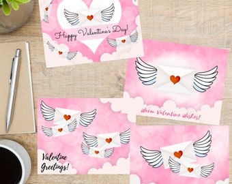 Sending Love Valentine's Envelope Mail Postcard | 4 Postcard | Thick Cardstock | For sending a postcard to a friend