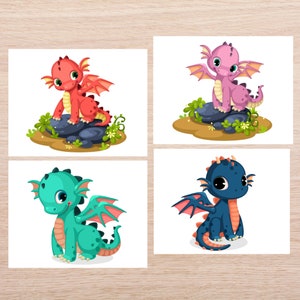 Ensemble de cartes postales bébé dragon | 4 cartes postales | Papier cartonné épais 130 | Pour un courrier postal, un échange de cartes postales et l'envoi d'une carte à des amis