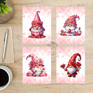 Ensemble de cartes postales Gnomies de la Saint-Valentin | 4 cartes postales | Papier cartonné épais | Pour envoyer une carte postale à un ami
