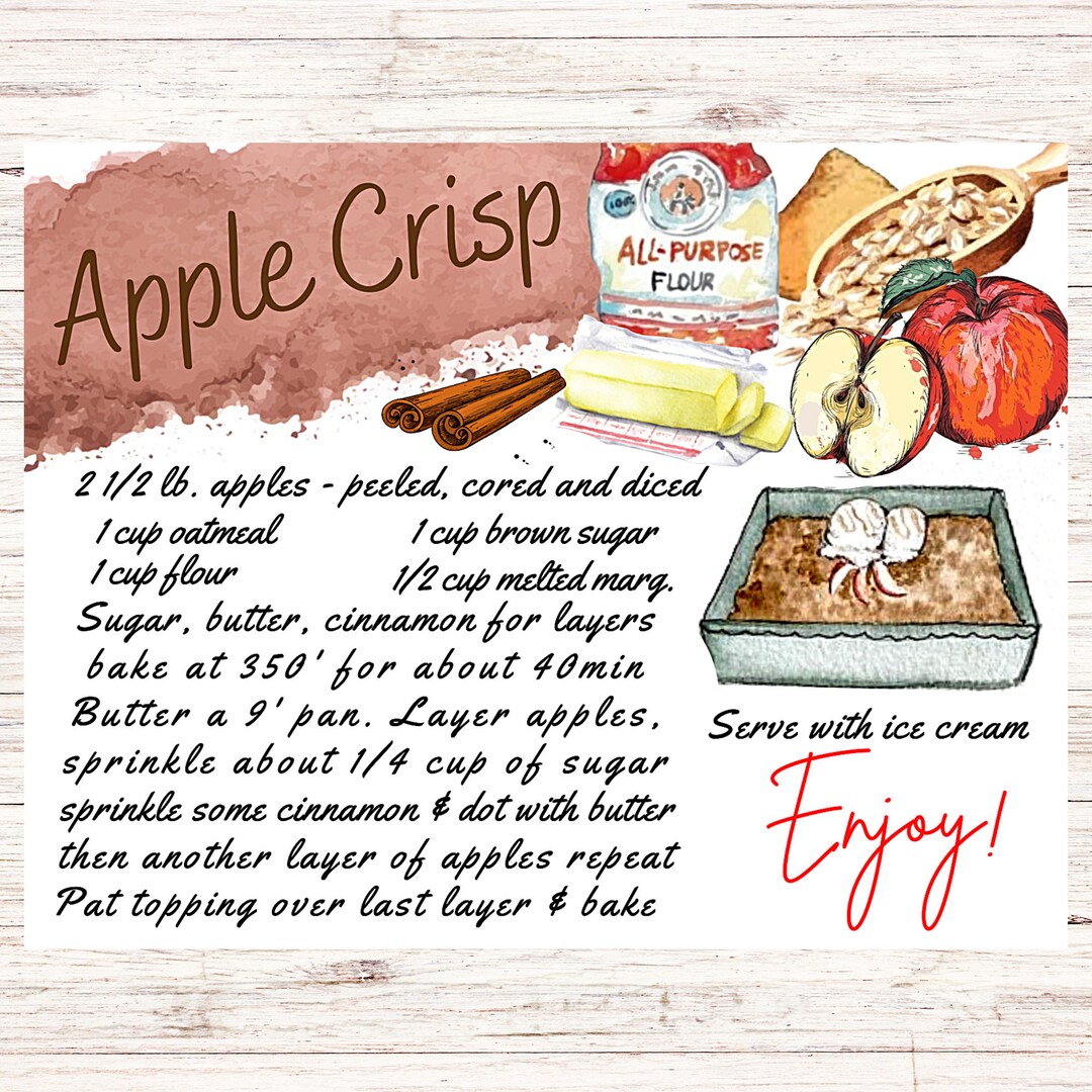 Recipe Postcard Apple Crisp 1 Postcard Thick Cardstock for Sending a