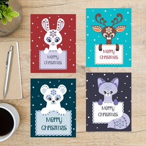 Set de cartes postales animaux de Noël | 4 cartes postales | Papier cartonné épais 130 | Pour envoyer une carte postale à un ami, à un membre de la famille ou à une personne décédée