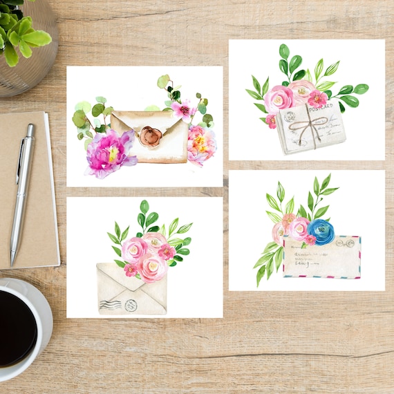 Flower Mail Postcard Set 4 Postcards 130 Thick Cardstock Etsy