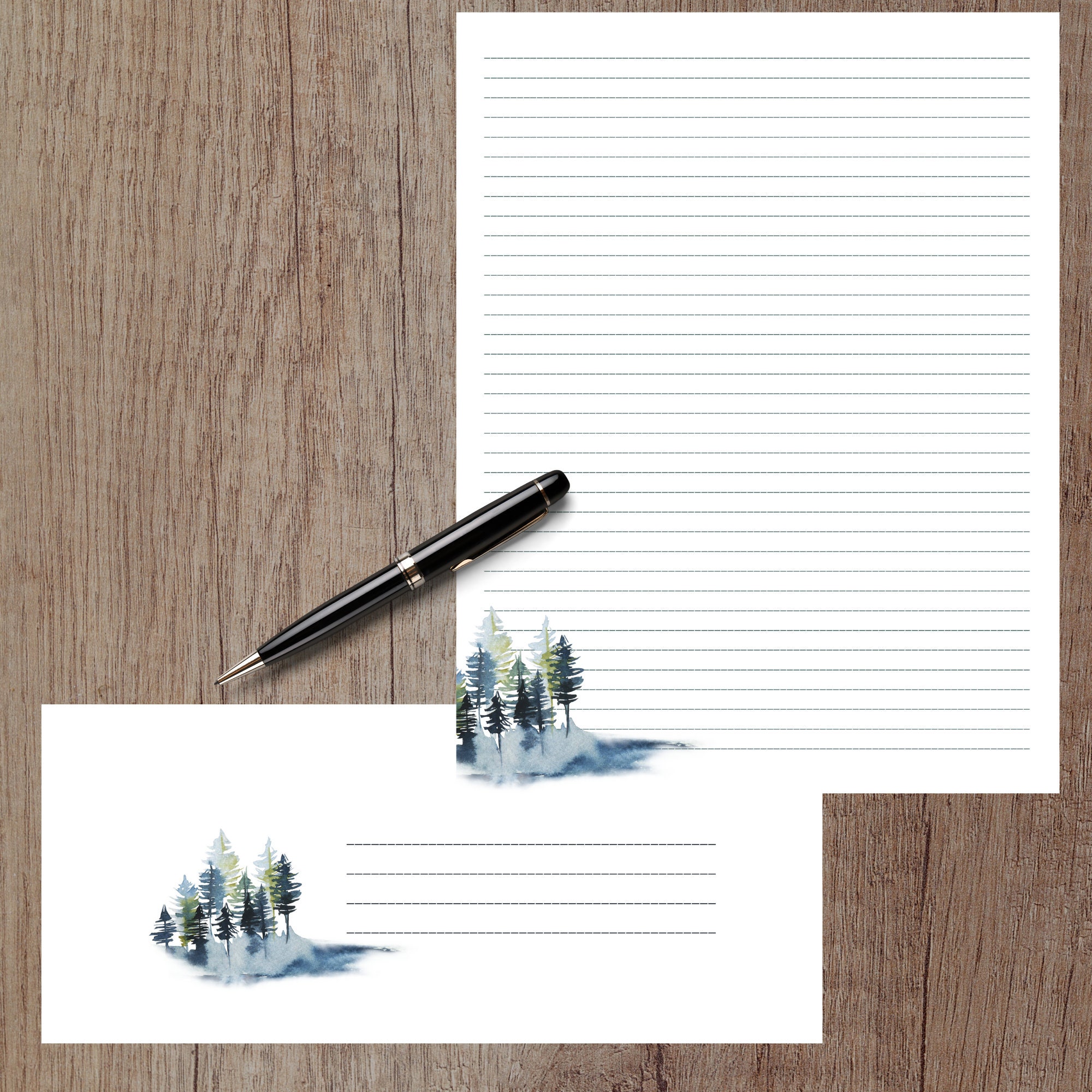 Watercolor Trees Stationery Set | 6 Sheets & 3 Envelopes | 8.5 X 11 ...