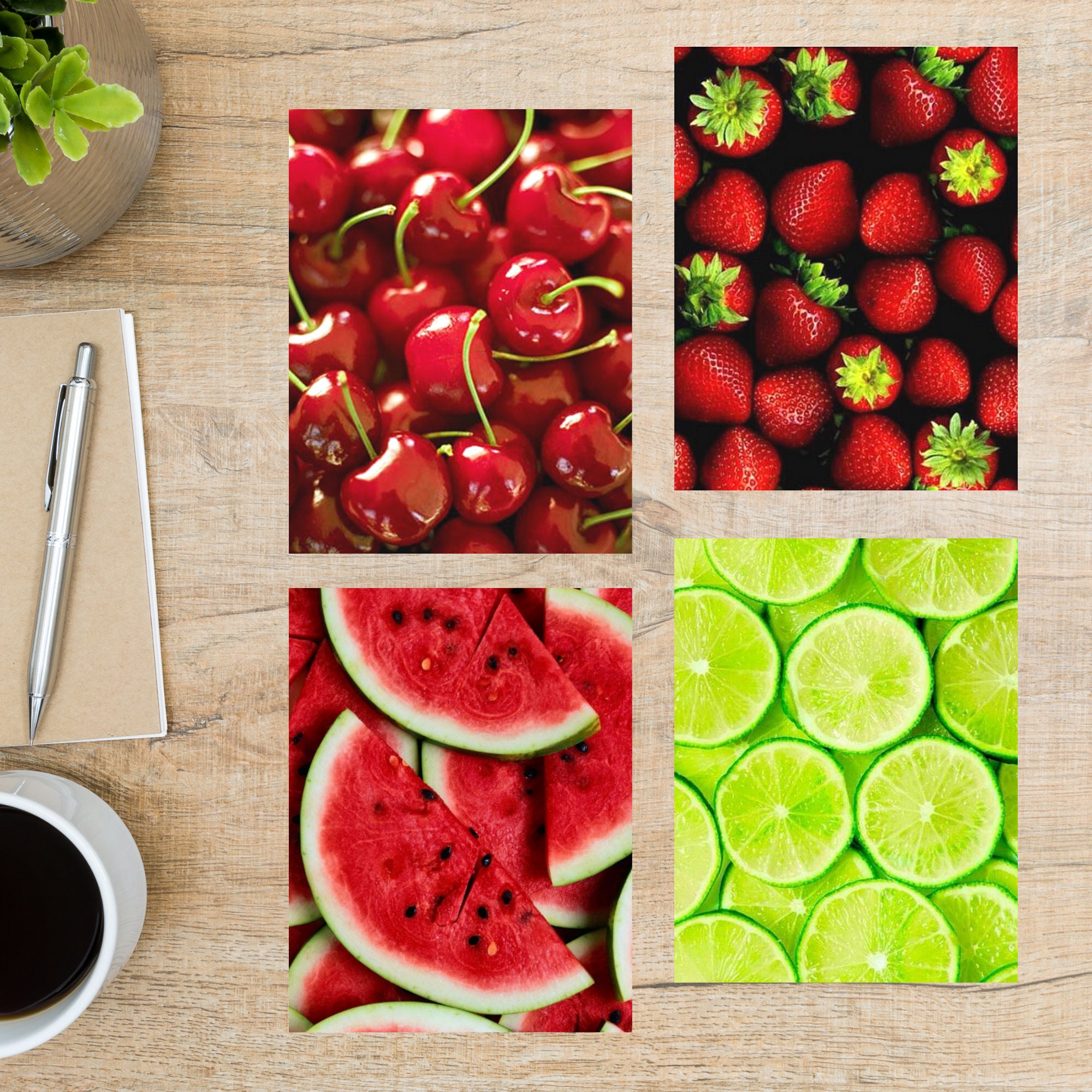 Fruit Postcard Set 4 Postcards 130 Thick Cardstock For Etsy