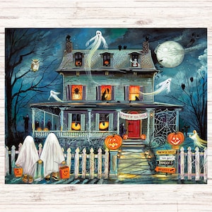 Haunted House Halloween Postcard | 1 Postcard | Thick Cardstock | For sending a postcard to a friend