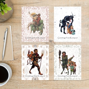 Juego de postales navideñas de Krampus / 4 postales / Cartulina gruesa de 130 g / Para enviar una postal a un amigo o familiar