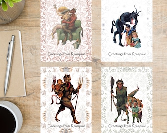 Krampus Christmas Postcard Set | 4 Postcards | 130 Thick Cardstock | For sending a postcard to a friend, family member