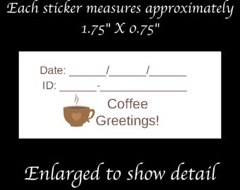 Koffie groeten! Middelgrote briefkaartstickers | 48 stickers per vel | Klein om ruimte te besparen op je ansichtkaart | snailmail vrolijke ansichtkaarten