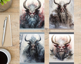 Krampus Christmas Postcard Set | 4 Postcards | 130 Thick Cardstock | For sending a postcard to a friend, family member