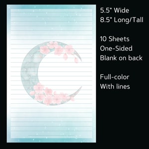 Juego de papelería Teal Moon / 10 hojas y 5 sobres / 8,5 X 5,5 hojas + sobres a juego / Para escribir cartas y notas