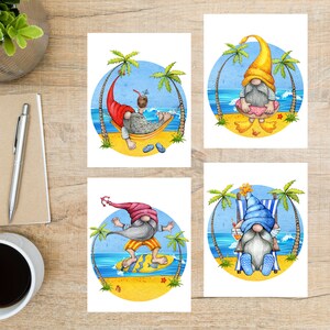 Jeu de cartes postales abstraites de gnomes d'été | 4 cartes postales | Papier cartonné épais 130 | Pour envoyer une carte postale à un ami