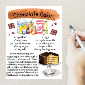 Carte postale de recette Gâteau au chocolat | 1 carte postale | Papier cartonné épais | Pour envoyer une carte postale à un ami