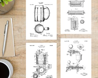 Jeu de cartes postales Brevets de bière | 4 cartes postales | Papier cartonné épais 130