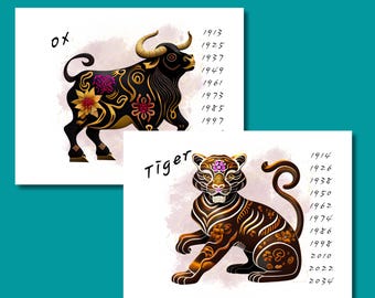Chinese Zodiac 12 Pack Postcards or Notecards | 12 Postcards or